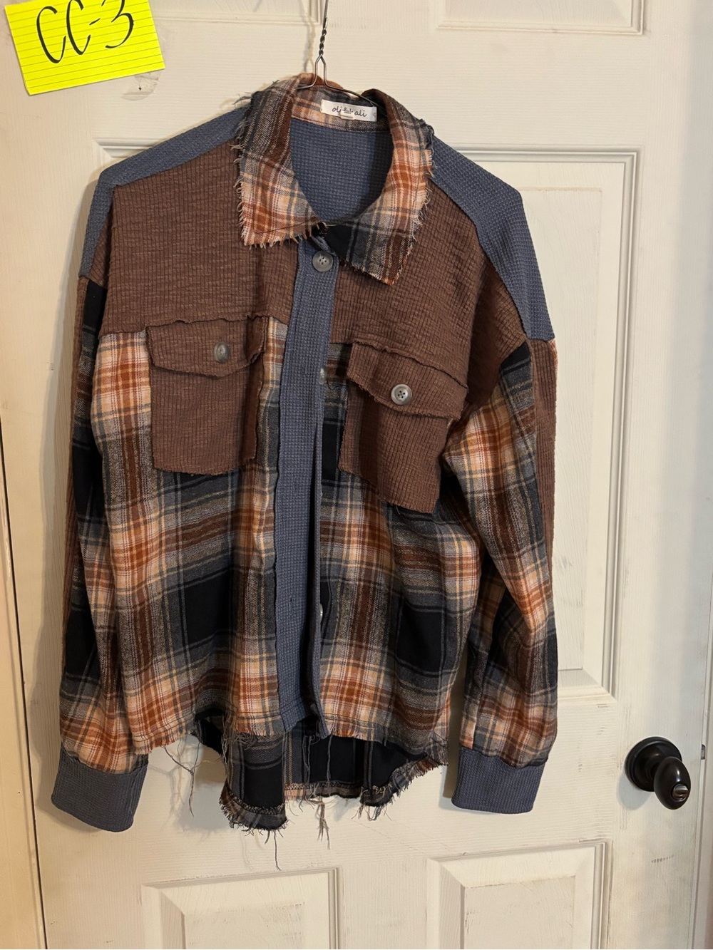 Brown & Blue Plaid Mixed-Media Jacket